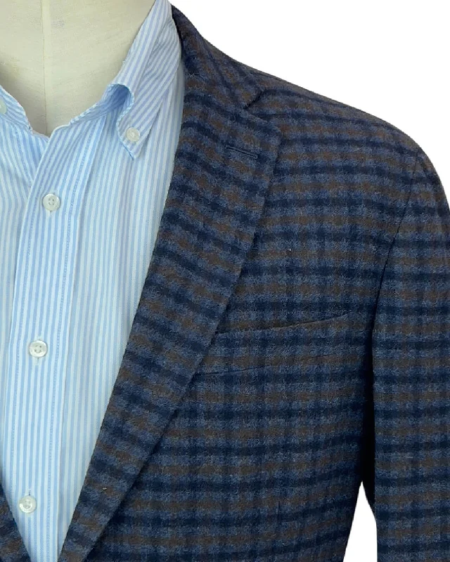 Act Now Navy Blue And Brown Checked Jacket