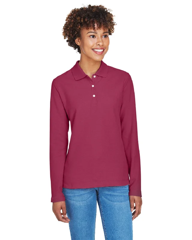 Half Price Devon & Jones Ladies Long Sleeve Polo Shirt | Burgundy