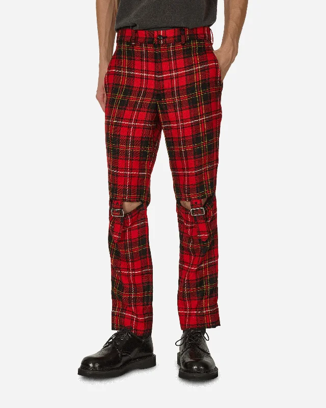 Weekend Specials to Cherish Tartan Knee Buckle Detail Pants Red