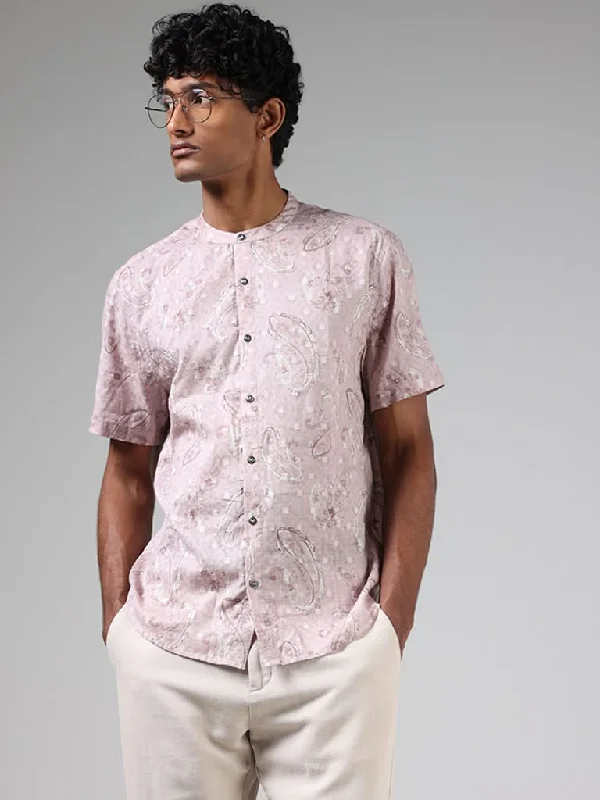 Deal Zone ETA Light Pink Paisley Printed Cotton Relaxed-Fit Shirt