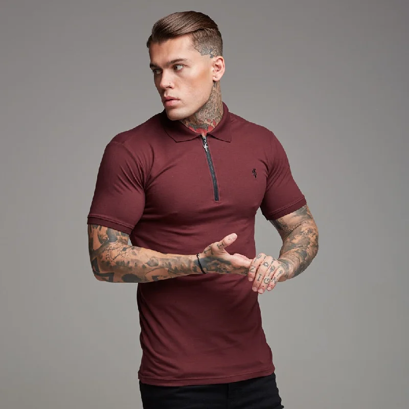 Online Only Father Sons Classic Burgundy and Black Zipped Polo Shirt - FSH333