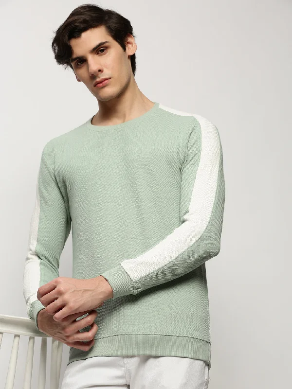 Factory Direct Sale Men Green Solid Casual Sweatshirts