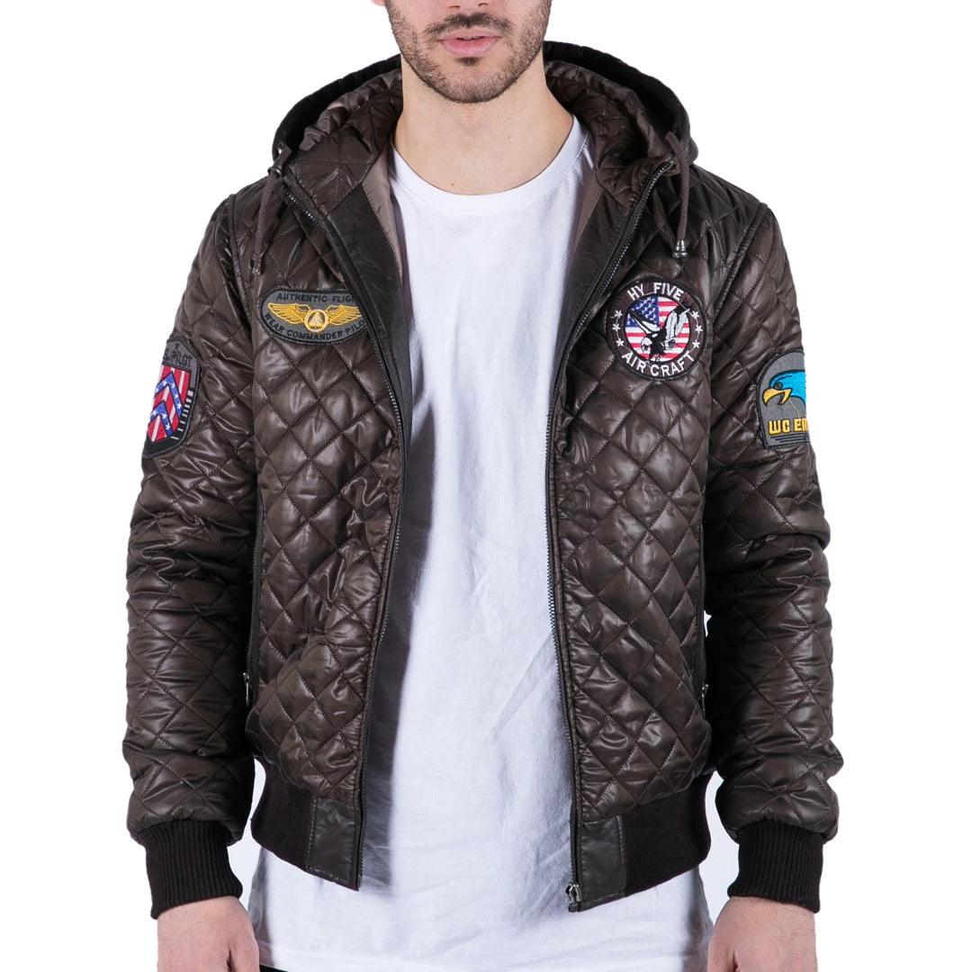 Weekend Savings Bonanza Mens Quilted Hooded Puffer Jacket Brown Badge Bomber Pilot Air Force Weekend Savings Bonanza Mens Quilted Hooded Puffer Jacket Brown Badge Bomber Pilot Air Force