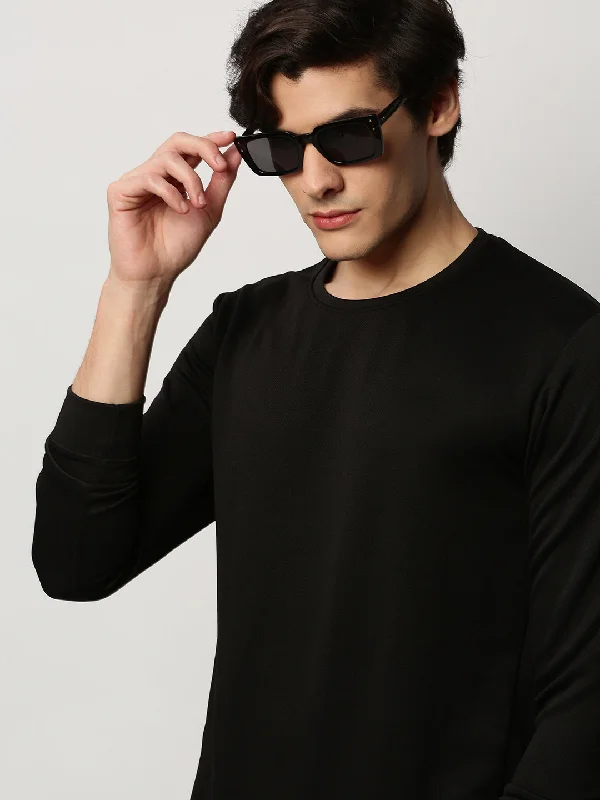 Quick Deals Men Black Solid Casual Sweatshirts