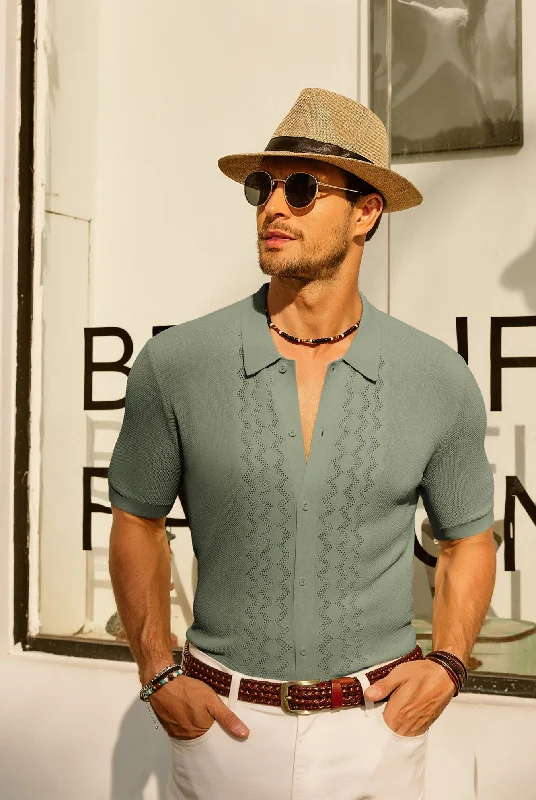 Low Prices Men's Polo Shirts Breathable Knit Cardigans Shirts Vintage Knitted Shirt Short Sleeve Hollowed Out Casual Clothing Low Prices Men's Polo Shirts Breathable Knit Cardigans Shirts Vintage Knitted Shirt Short Sleeve Hollowed Out Casual Clothing