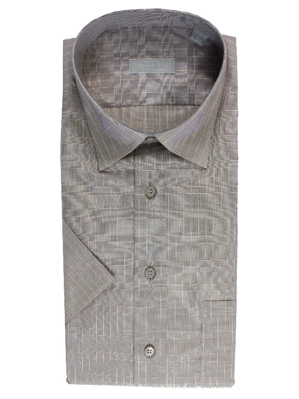 Special Price Stefano Ricci Short Sleeve Shirt Lavender Windowpane Design 43 - 17 SALE