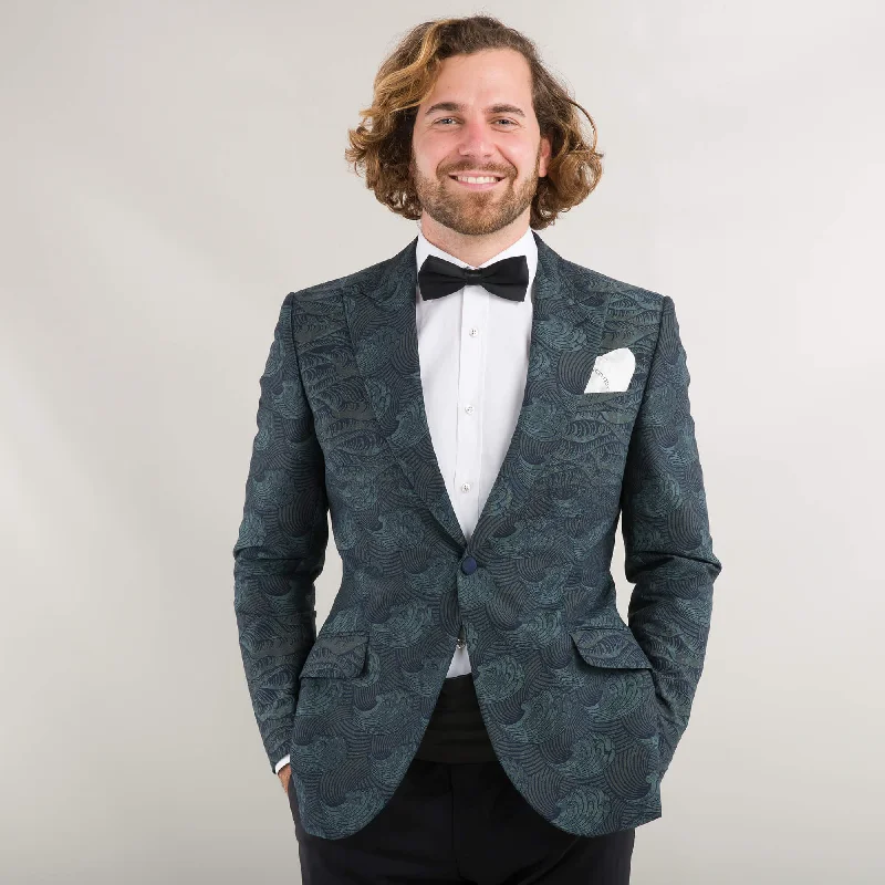 Year-End Sale Green Waves Jacquard Evening Jacket