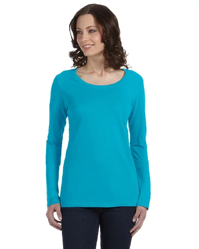 Shop and Save Anvil Ladies Sheer Long Sleeve Scoop Neck T-Shirt | Carribean Blue