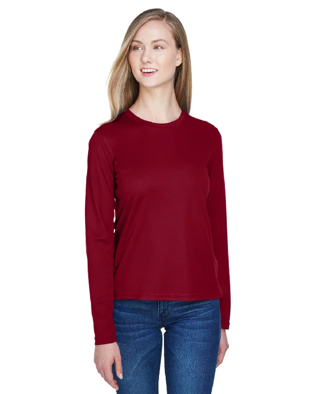 Overstock Core 365 Agility Ladies Performance Long Sleeve Pique Crew Neck | Classic Red