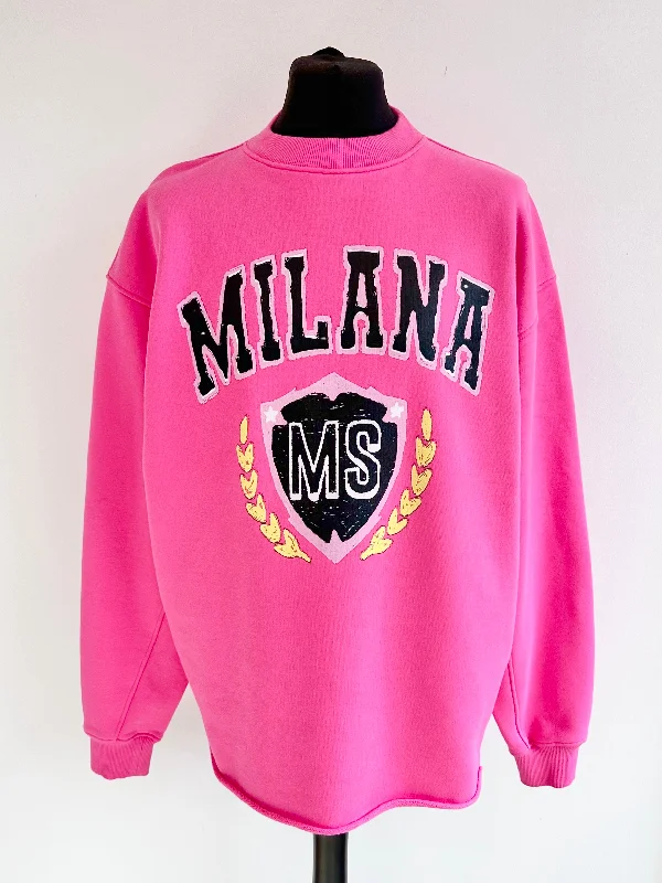 Price Rollback Hot Pink Heavyweight Crest Open Hem Sweatshirt.