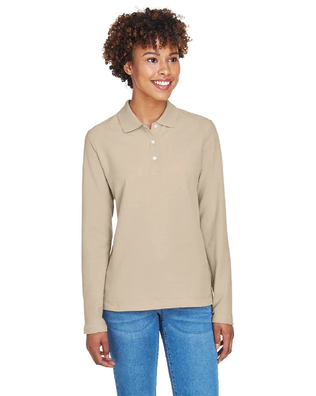 Major Deal Devon & Jones Ladies Long Sleeve Polo Shirt | Stone