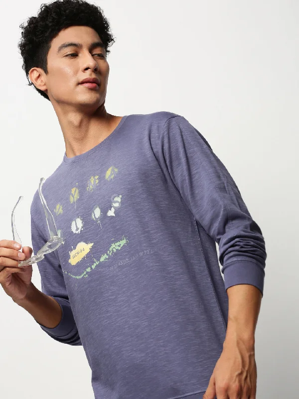 Online Specials Men Purple Typographic Casual Sweatshirts