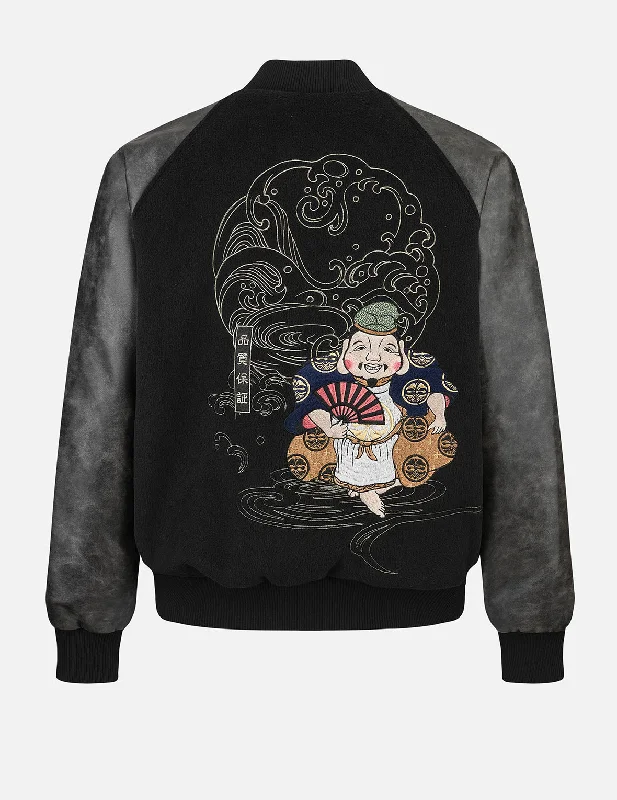 Price Meltdown Ebisu and Seagull Embroidery Relax Fit Padded Varsity Jacket