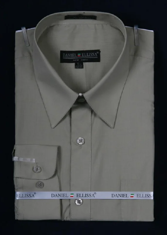 Savings Event Men's Olive Green Long Sleeve Dress Shirt