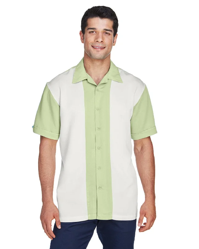 Overstock Sale Harriton Two-Tone Bahama Cord Camp Shirt | Green Mist/ Crem