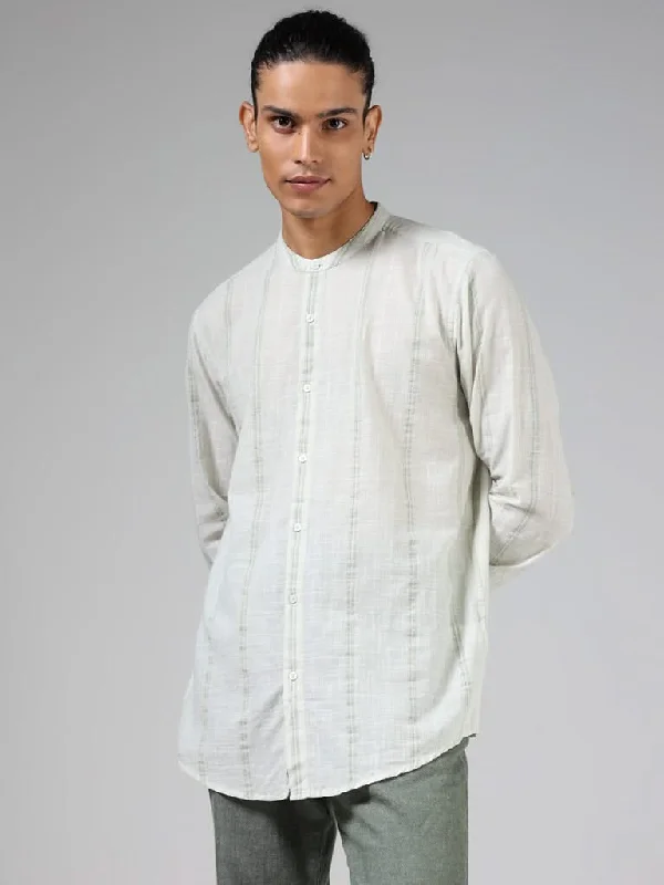Price Meltdown ETA Sage Green Striped Cotton Resort-Fit Shirt