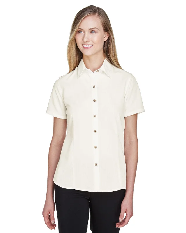Closeout Harriton Ladies Barbados Textured Camp Shirt | Creme