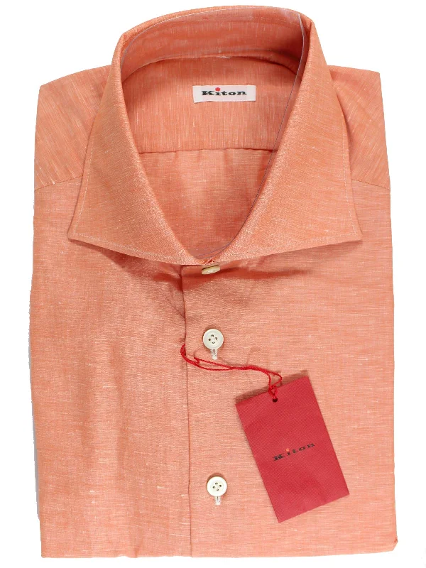 Limited Availability Kiton Linen Shirt Peach Pink 44 - 17 1/2 REDUCED SALE