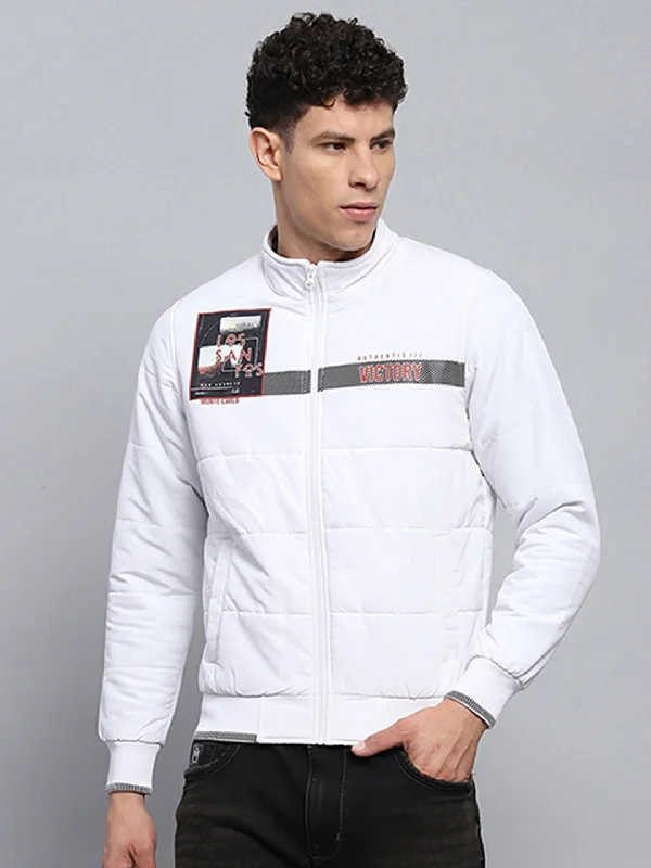 Savings Alert Men White Printed Mock Neck Full Sleeve Jacket