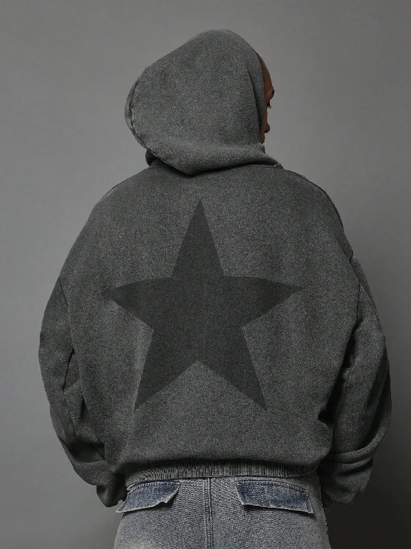 Special Discount Washed Regular Fit Overhead Hoodie With Side Pockets & Star Graphic Print