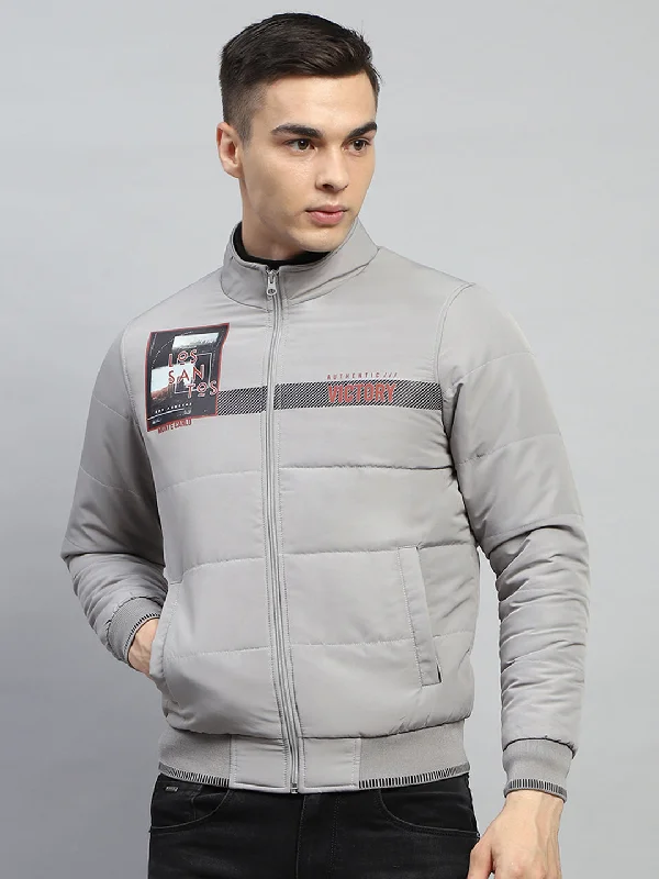 Weekend Flash Sale Men Grey Printed Mock Neck Full Sleeve Jacket