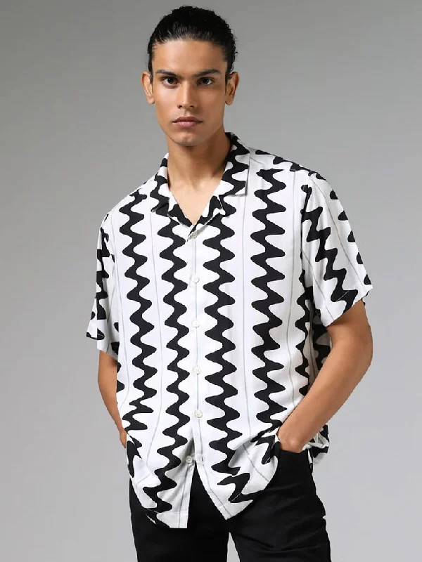 Anniversary Sale Nuon White Zig Zag Printed Relaxed-Fit Shirt