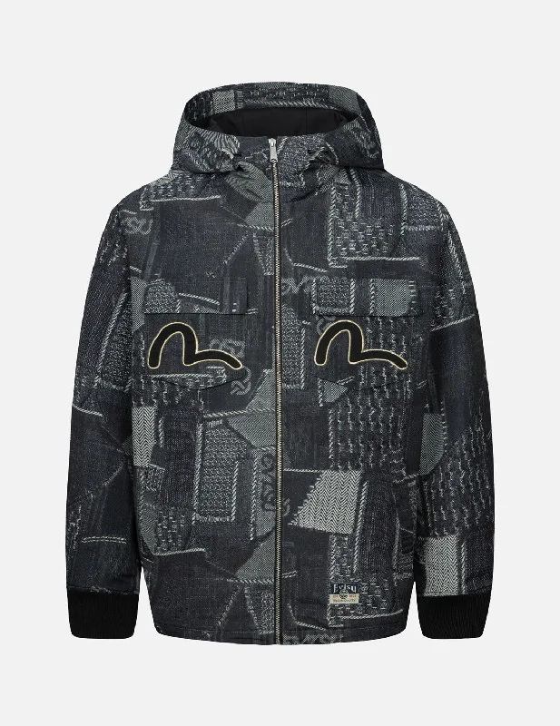 TIME-Limited Offer Wheel of Wisdom and Seagull Embroidery Regular Fit Denim Jacket
