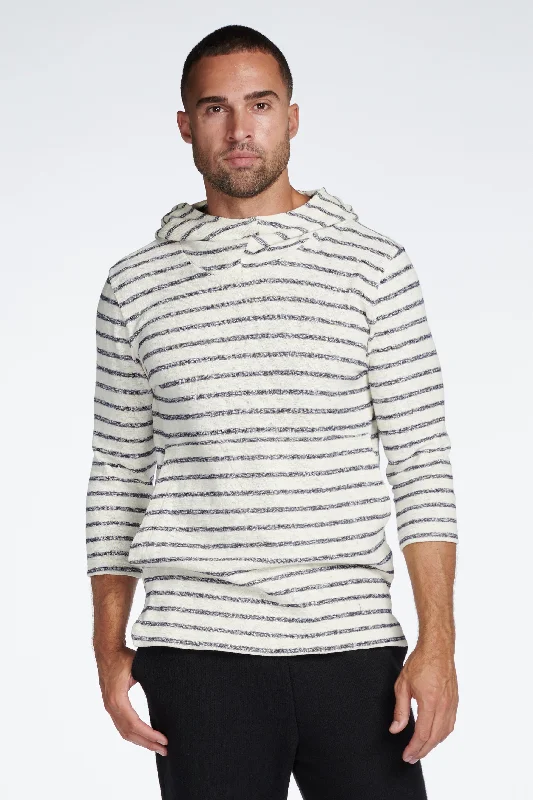 Weekend Deals That Thrill Men's Cambridge 3/4 Sleeve Cowl Neck Visor Hoodie Sweater - Slub Jersey Navy/Cream Stripe Weekend Deals That Thrill Men's Cambridge 3/4 Sleeve Cowl Neck Visor Hoodie Sweater - Slub Jersey Navy/Cream Stripe