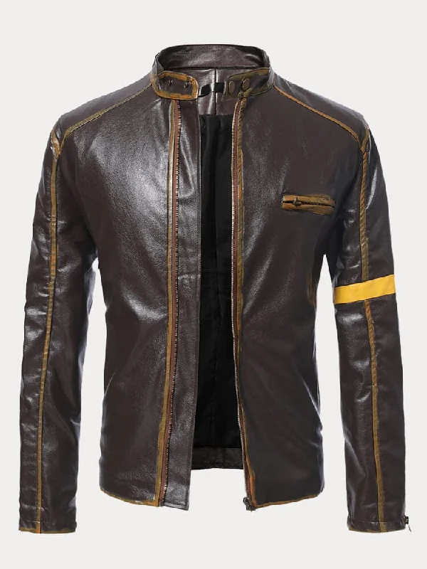 Overstock Sale Stand Collar Punk Leather Jacket