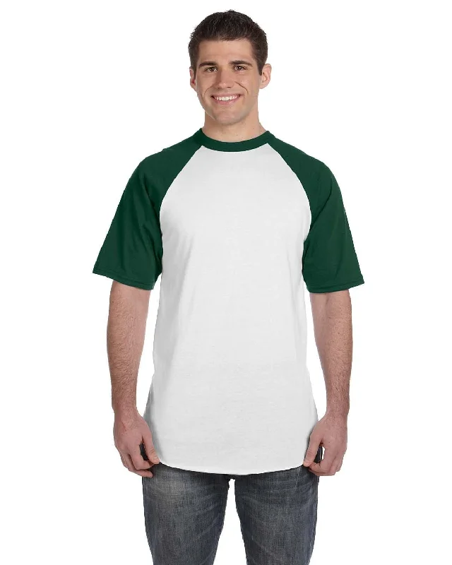 Weekend-Only Price Drops Augusta 50/50 Short Sleeve Raglan T-Shirt | White/ Drk Green