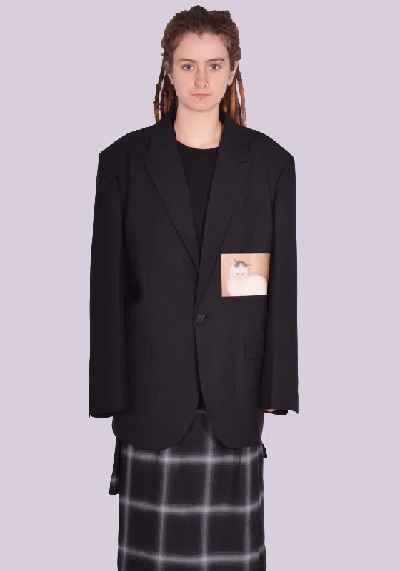 Weekend Discounts to Love YUIKI SHIMOJI UNISEX PATCHED BLAZER BLACK WHITE CAT
