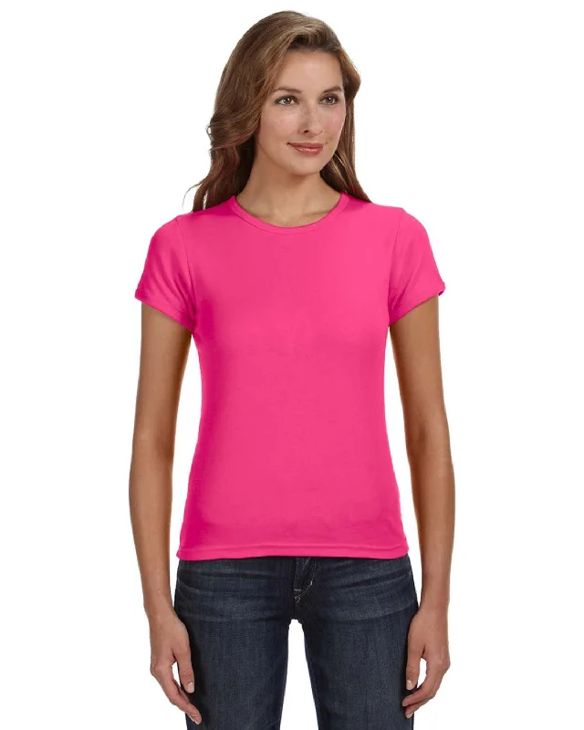 Major Savings Anvil 1x1 Rib Scoop Neck T-Shirt | Hot Pink