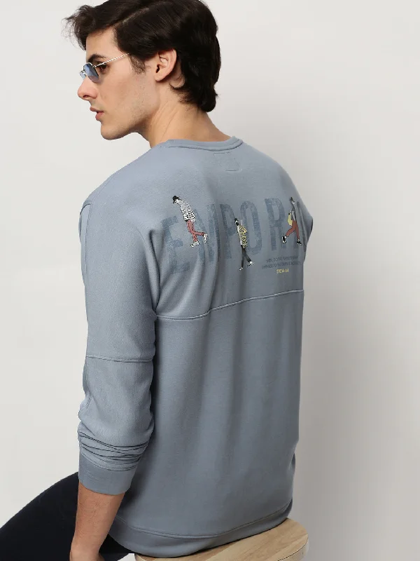 Cash Savings Men Blue Graphics Casual Sweatshirts