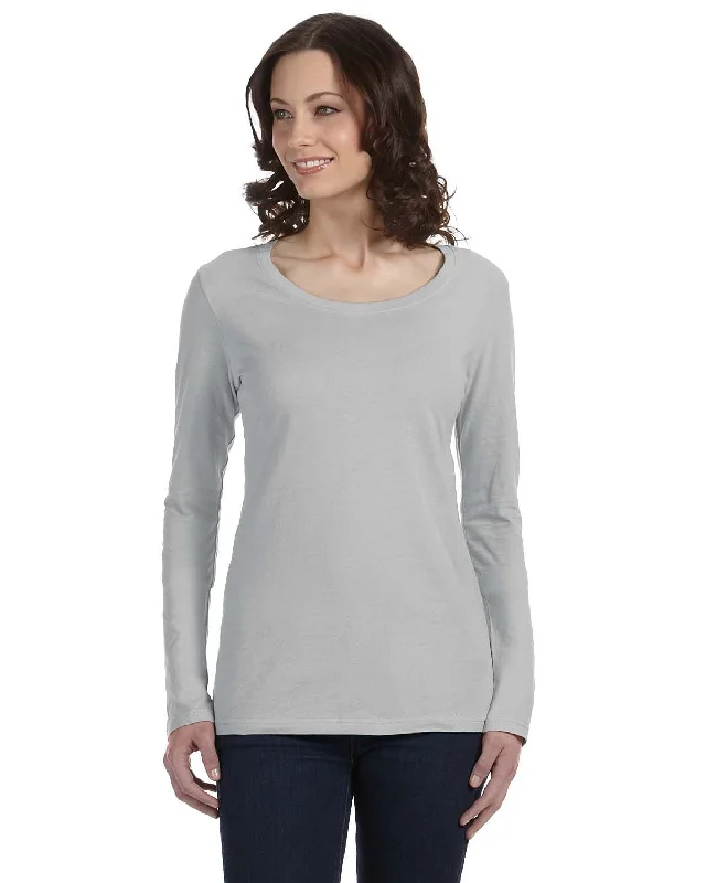Special Discount Anvil Ladies Sheer Long Sleeve Scoop Neck T-Shirt | Silver