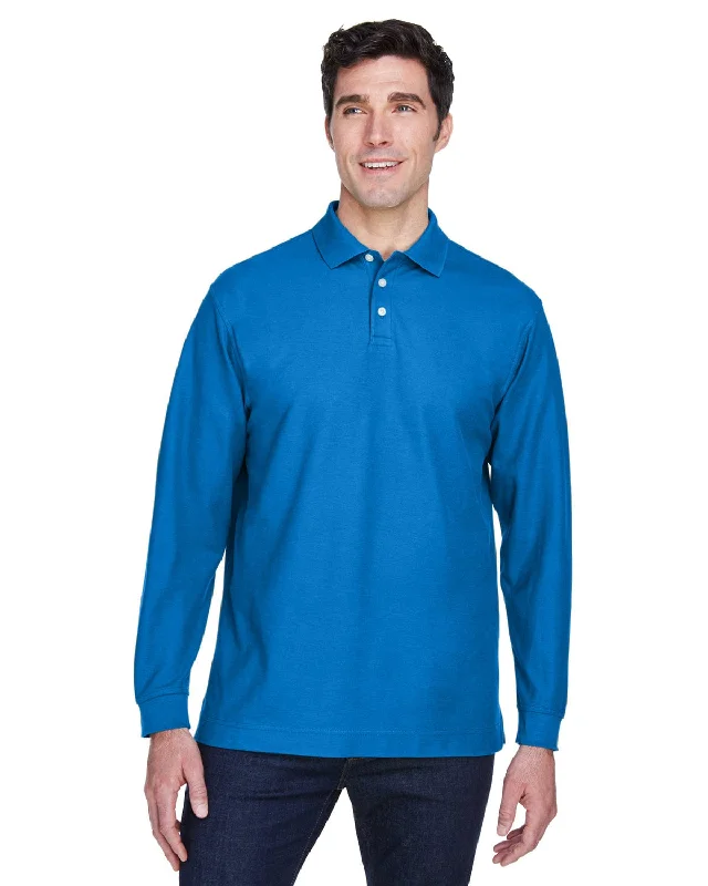 Weekend Bargains to Relish Devon & Jones Fine Pima Pique Long Sleeve Polo Shirt | French Blue