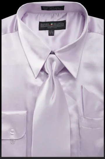 Stock Up Men's Lilac Satin Dress Shirt with Tie & Handkerchief
