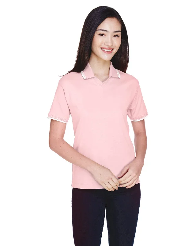 Value Pack Devon & Jones Ladies Tipped Perfect Pima Polo Shirt | Pink/ White