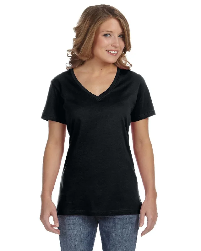 Discount Mania Anvil Ladies Featherweight V-Neck T-Shirt | Black