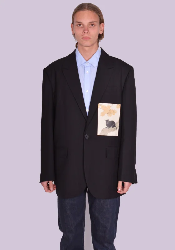 Weekend Bargains to Savor YUIKI SHIMOJI UNISEX PATCHED BLAZER BLACK TREECAT
