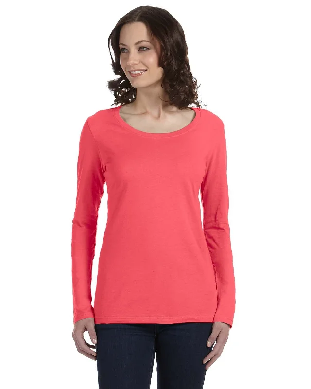 Steals and Deals Anvil Ladies Sheer Long Sleeve Scoop Neck T-Shirt | Coral