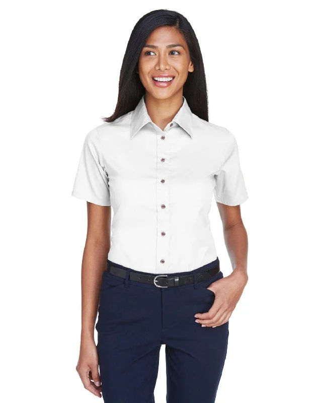 Weekend Savings Bonanza Harriton Ladies Short Sleeve Stain-Release Twill Shirt | White