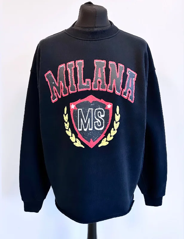 Hurry In Black Heavyweight Crest Open Hem Sweatshirt.
