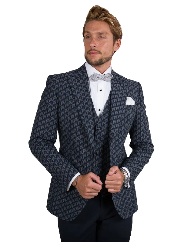 Special Promotion Navy Geometric Evening Jacket