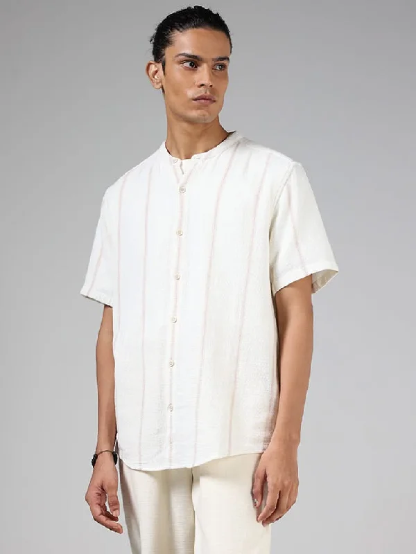 Inventory Reduction ETA Off White Striped Cotton Resort-Fit Shirt