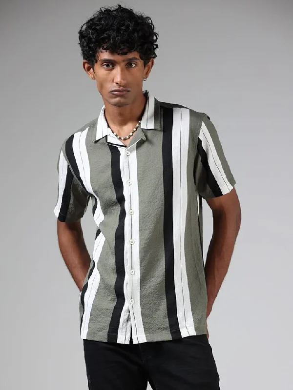 Exclusive Preview Nuon Sage & White Striped Resort-Fit Shirt