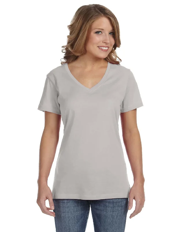 Early Bird Anvil Ladies Featherweight V-Neck T-Shirt | Silver
