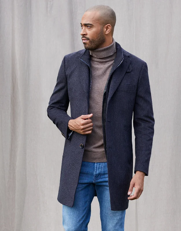 Limited Stock Compton Navy Chalkstripe Overcoat