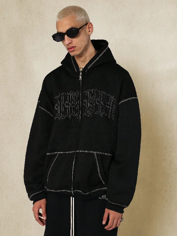 Amazing Deals Zip Through Hoodie With Front Embroidery