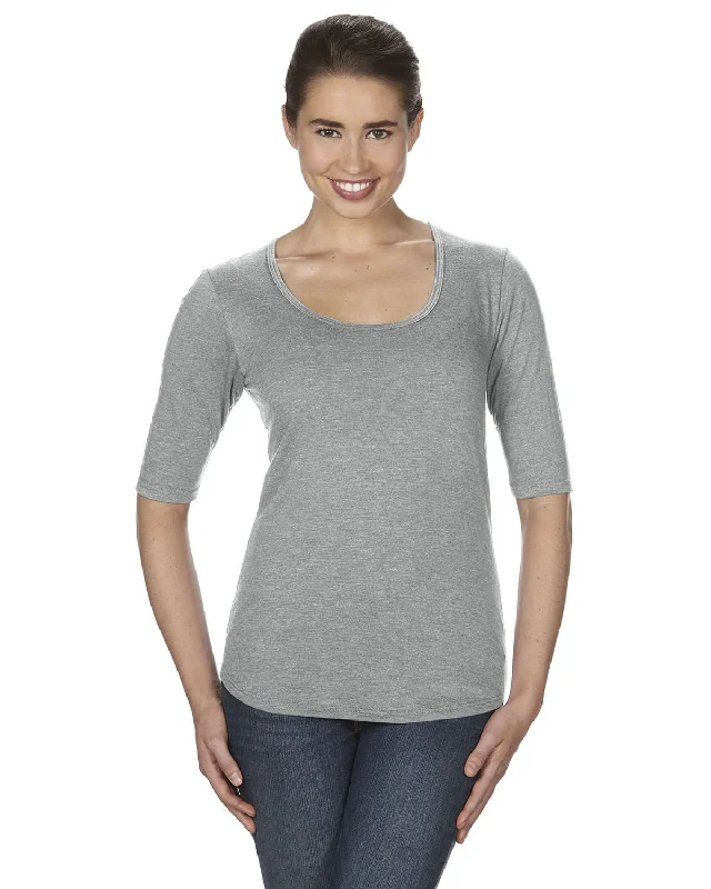 Reduced Rates Anvil Ladies Triblend Deep Scoop Half-Sleeve T-Shirt | Heather Grey