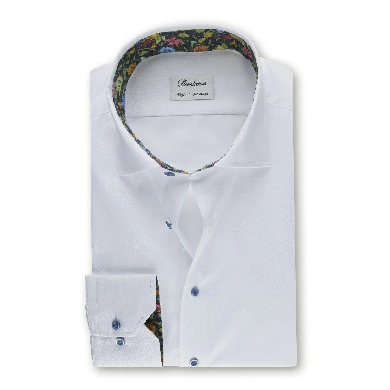 Massive Savings White Contrast Twill Fitted Body Shirt - Stenströms